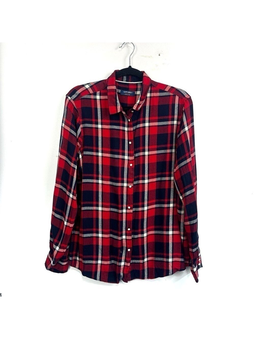Saint James Plaid Flannel Button Up Shirt Red/ Blue Sz Small / Medium